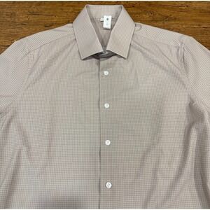 State & Liberty Beige Check Performance Long Sleeve Button Up Dress Shirt Men L